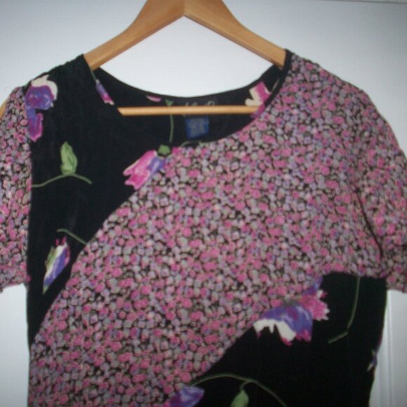 Vtg 90s Y2K Lola P Rayon Flowy Floral Midi Fairy Grunge Dress Gray Sz Medium - Picture 2 of 12